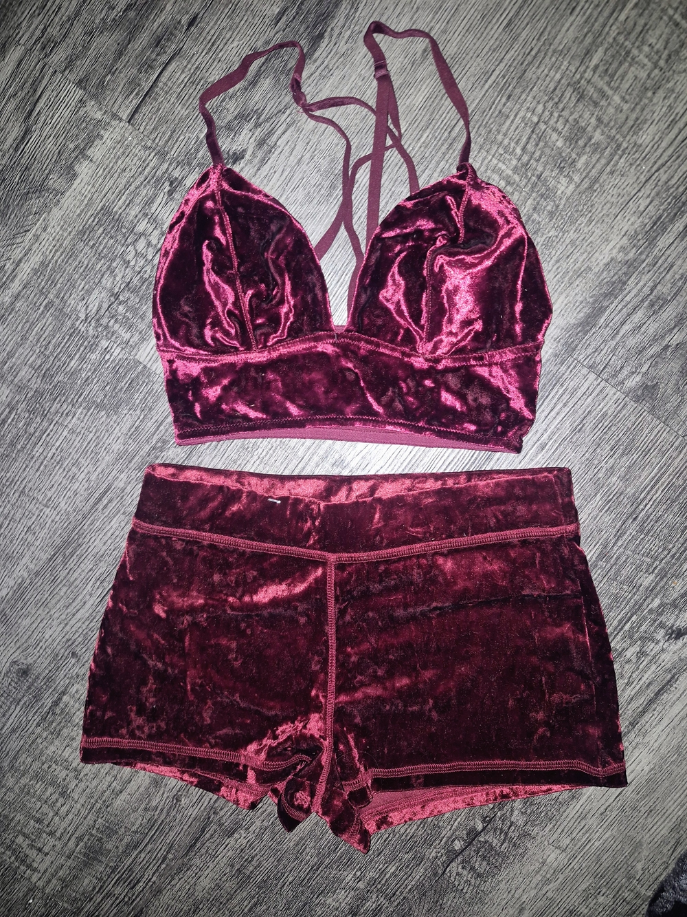 Forever 21 Velvet Bralette & Shorts Set - Burgundy